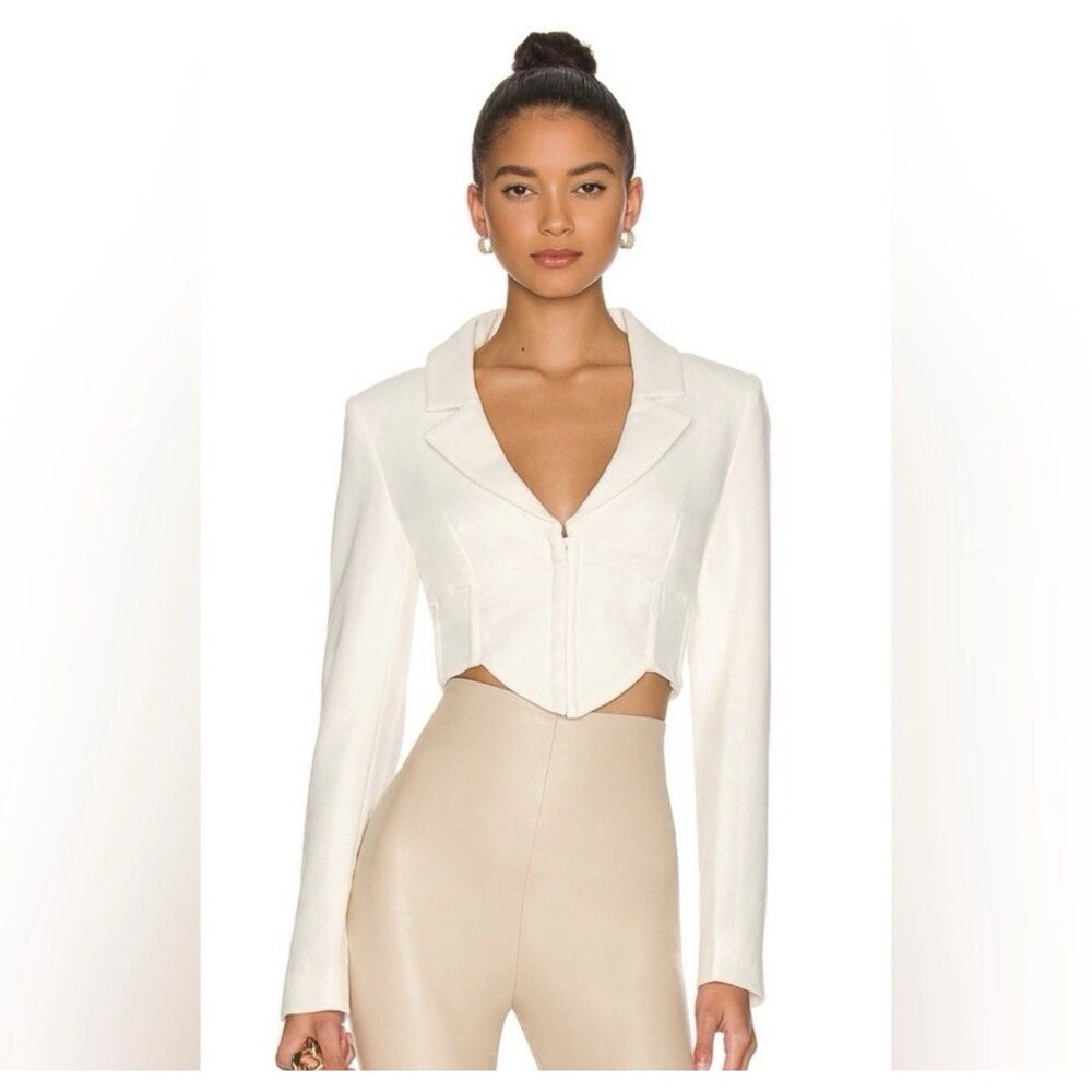 Bardot New Marcella Corset Blazer MEDIUM Orchid White Asymmetric Top Jacket